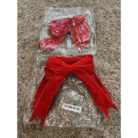 Lot of 22 Red Christmas Bows With Gold Trim & Plain Red Home Decor Holidays - Picture 4 of 5